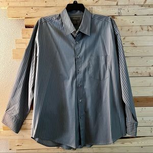 ✅ 3/$20 Bruno Gray Stripes Button down Long sleeve Shirt size 2XL